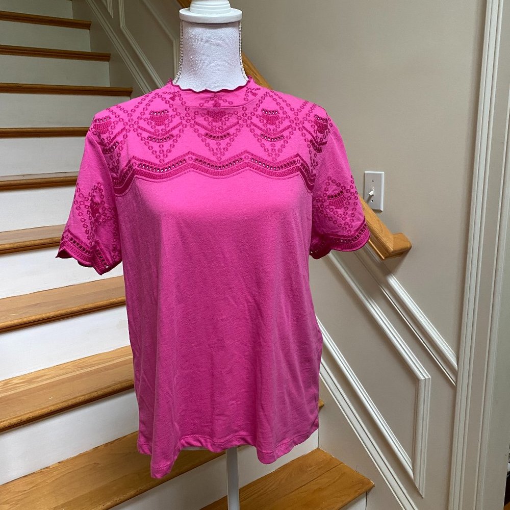 MAJE womens top Fuchia Pink short sleeve cotton - Size L(3)